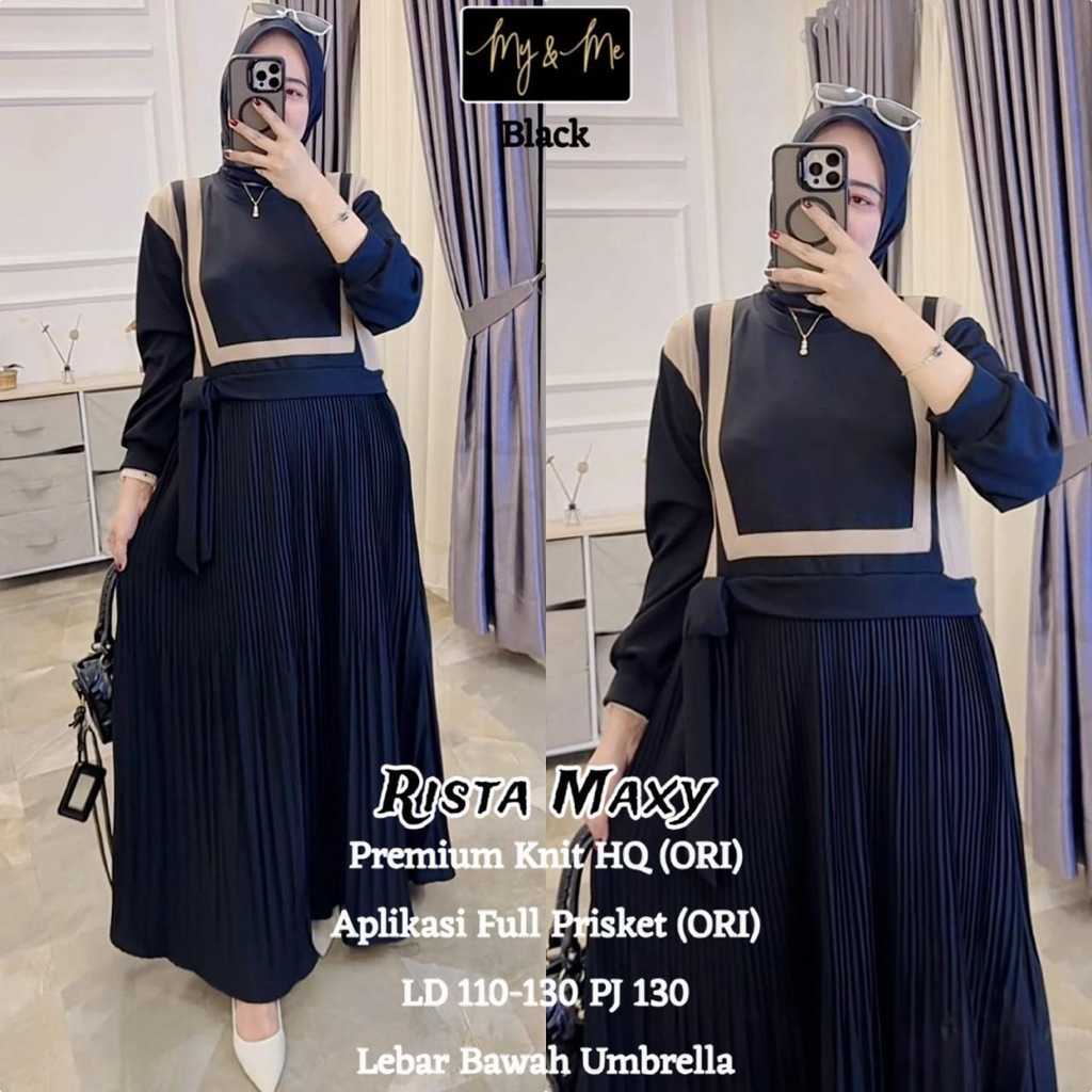 COD= NO CANCEL• Rista Maxy by My&Me• Dress Knit Kombinasi Plisket Simple Best Seller