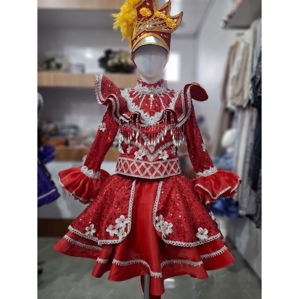 Baju Mayoret Terbaru/Kostum Mayoret Merah Silver/Baju Mayoret Wanita/Kostum Mayoret Ekor Belakang