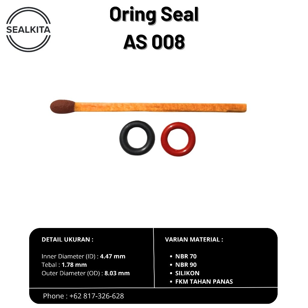 Oring seal sil laras kode AS 008 (ID 4.47 x 1.78 mm) Seal Karet NBR 70 / NBR 90 / Silicone / Viton -