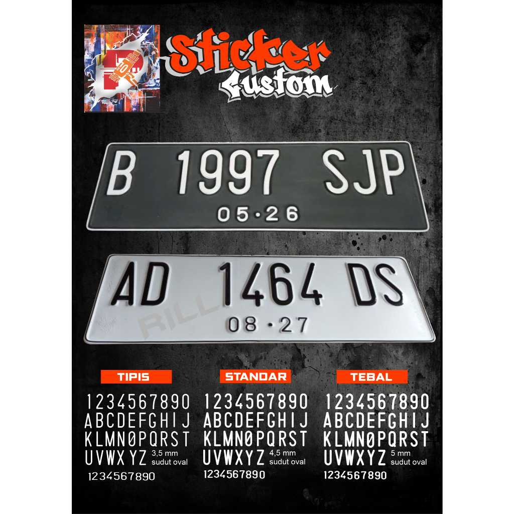 STIKER NOMOR PLAT MOBIL, FONT LAMA ( REFLEKTIF