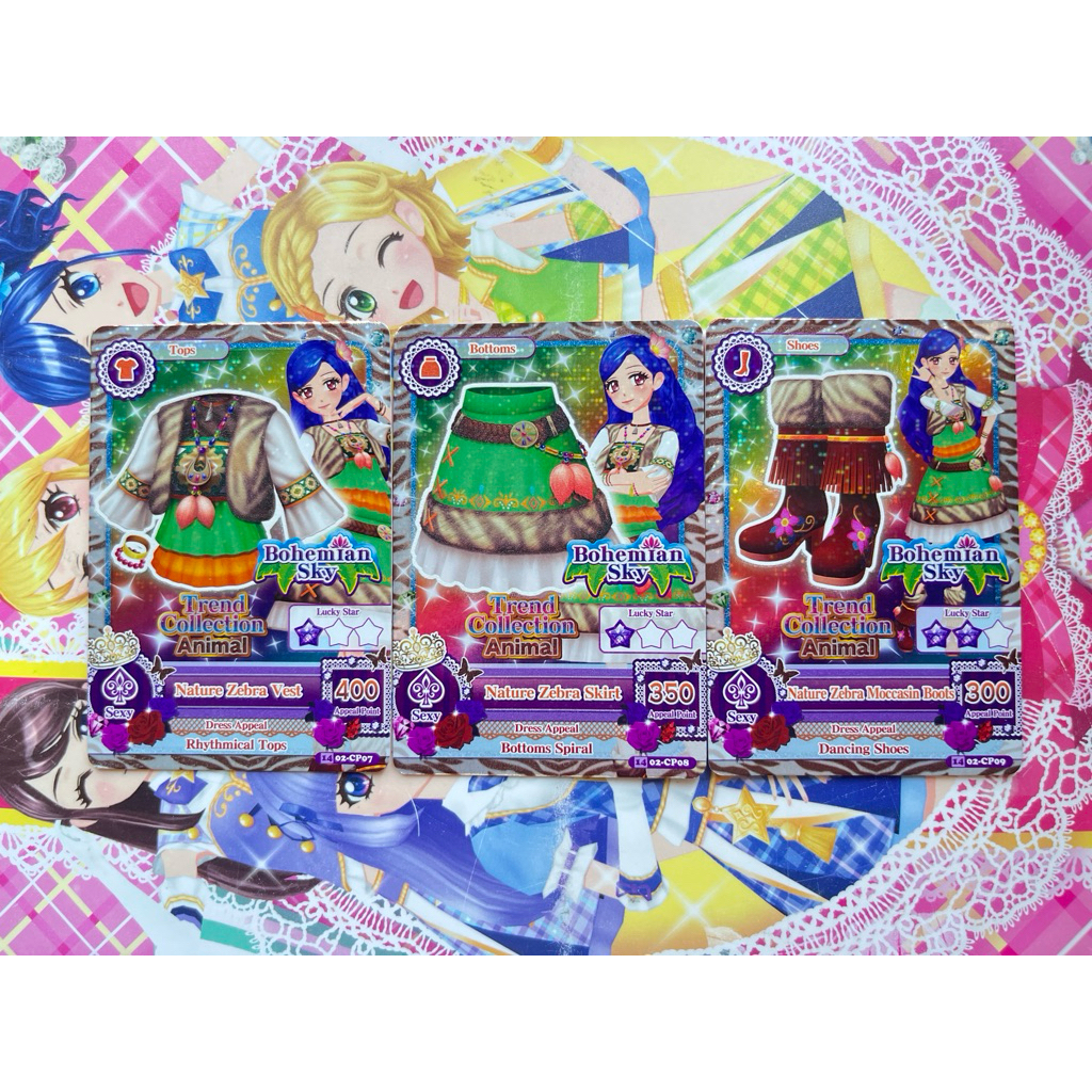 Kartu Aikatsu Animal Trend Collection Campaign Sora Kazesawa Nature Zebra Set Bohemian Sky Libra Ori