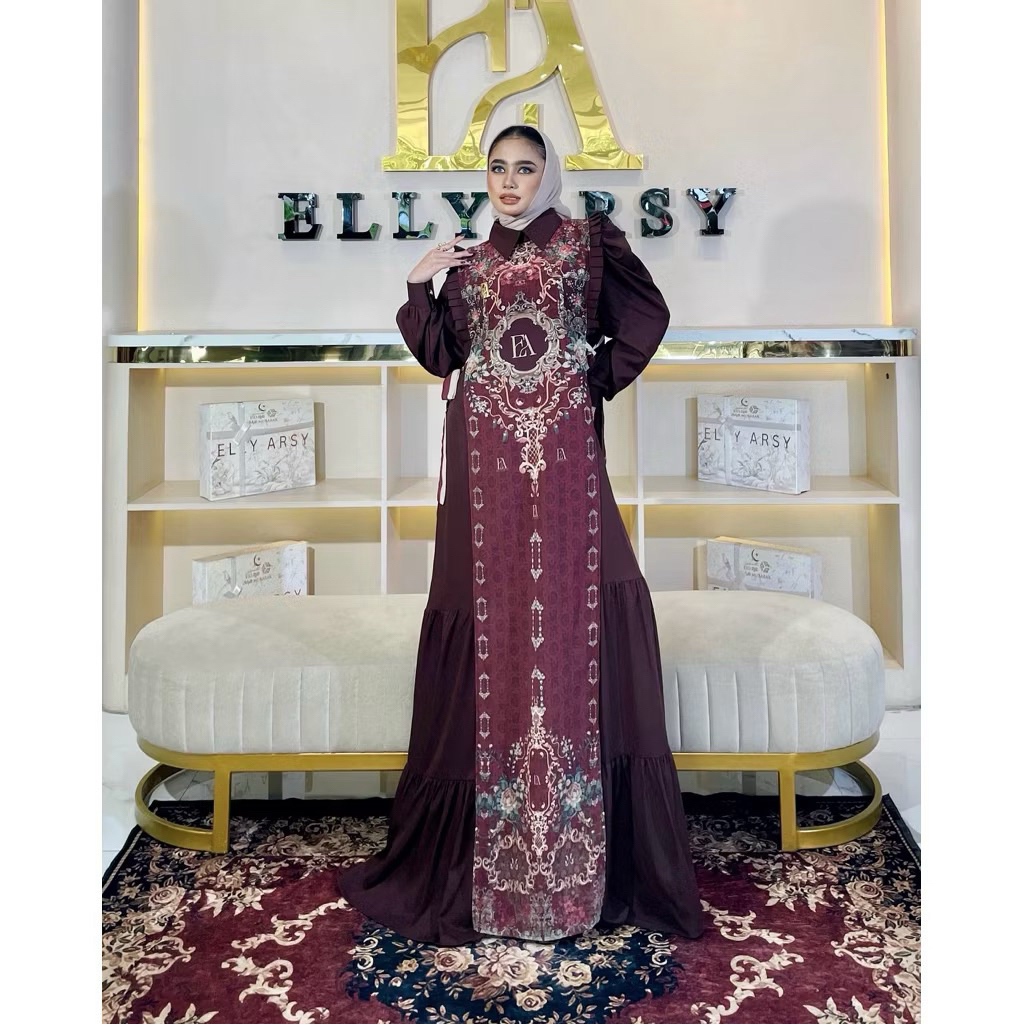 Arina Dress Material Lady Zr Ceruty Tuan Putri Pattern Exlusive By Elly Arsy Only Gamis (Tanpa Hijab