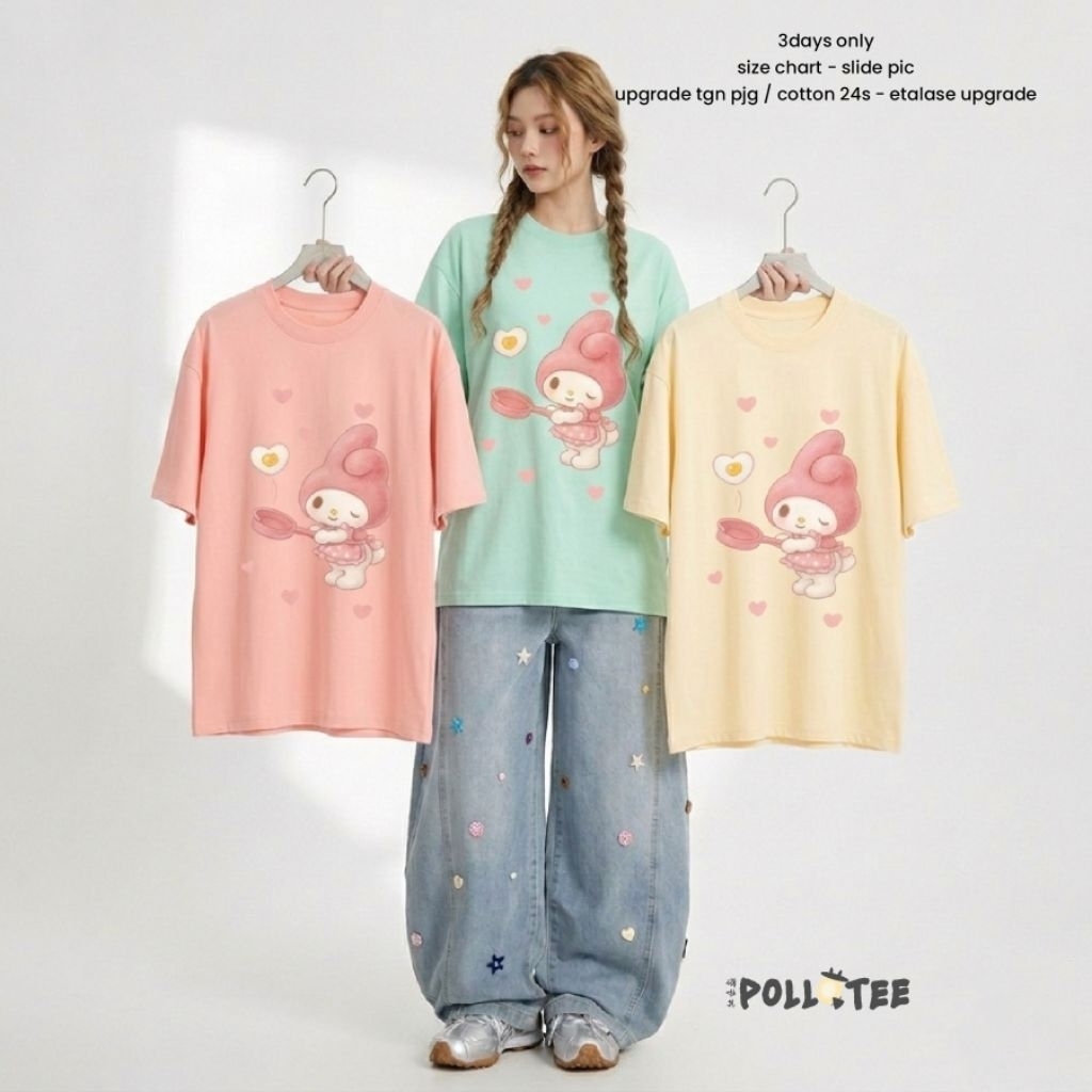 Kaos Oversize Wanita Karakter Cute Warna Pastel Bahan Cotton 30s 24s 20s  Adem Nyaman sanrio my melo