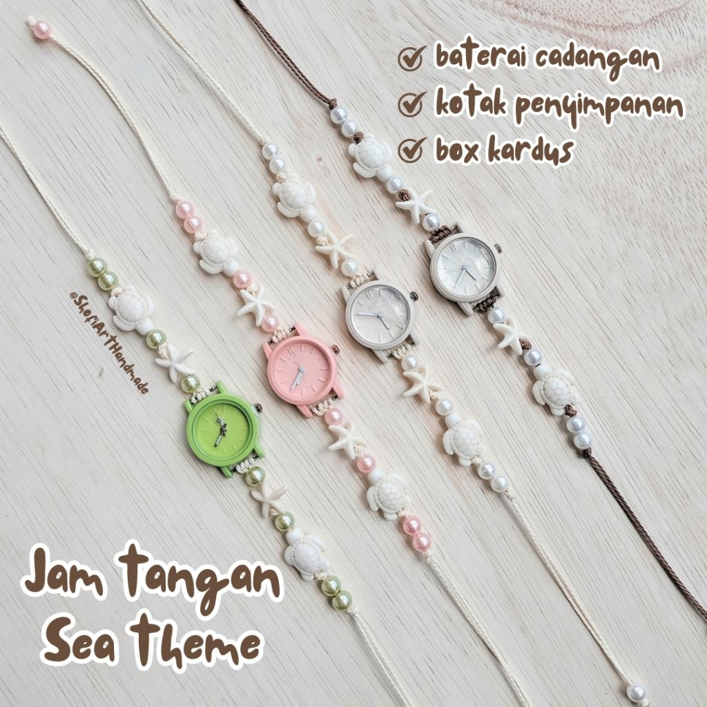 gelang jam tangan tema laut | jam tangan aesthetic | jam tangan wanita casual | jam tangan manik