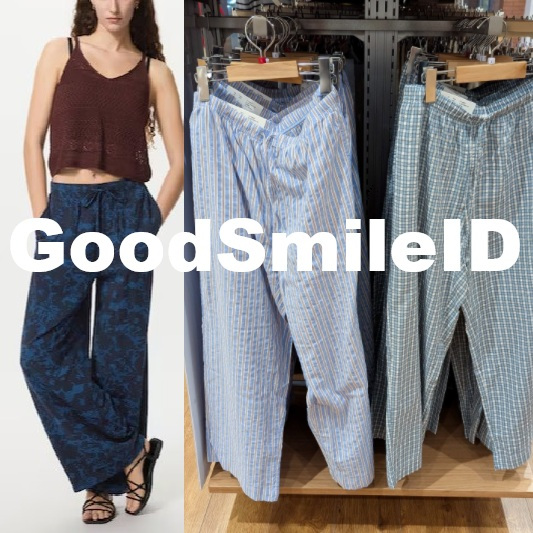NEW Women Celana Rileks Kotak Gingham Garis Drape Loungewear Piyama Santai Wanita Cewek Panjang Pant