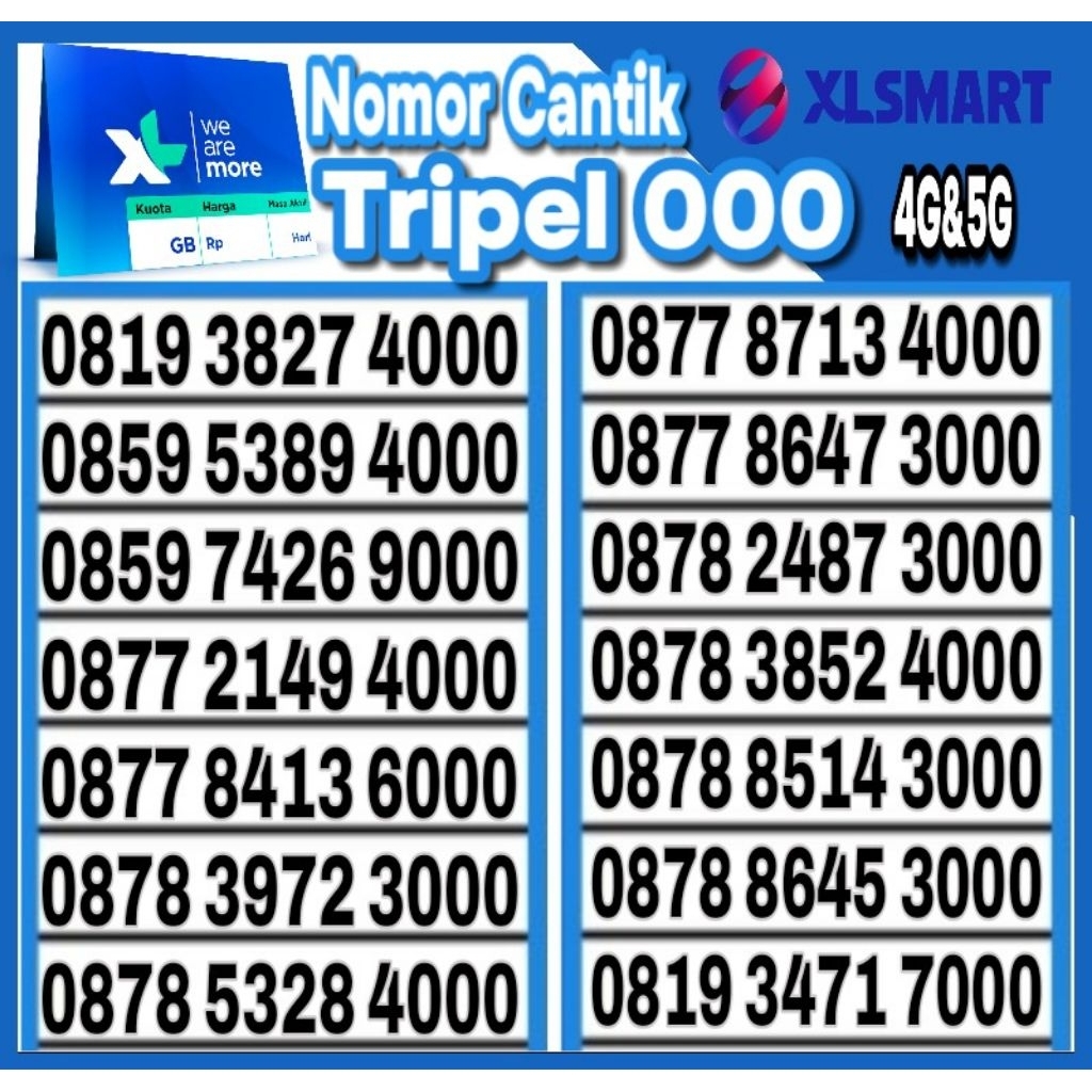 Nomor Cantik XL AXiata 4G Lte Tripel 000