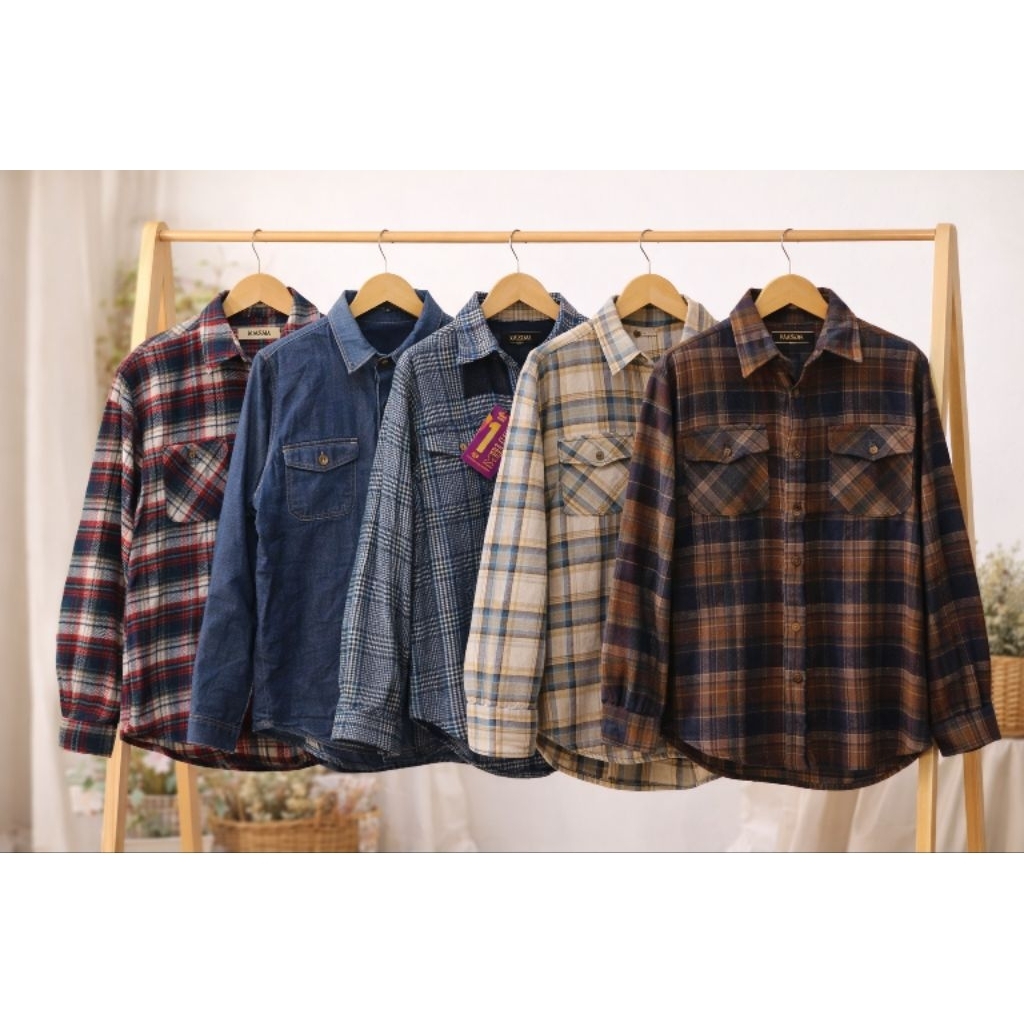 ROWNACK - Kemeja Outer Tebal Flannel, Sherpa, Suede, Corduroy, Heavy Original