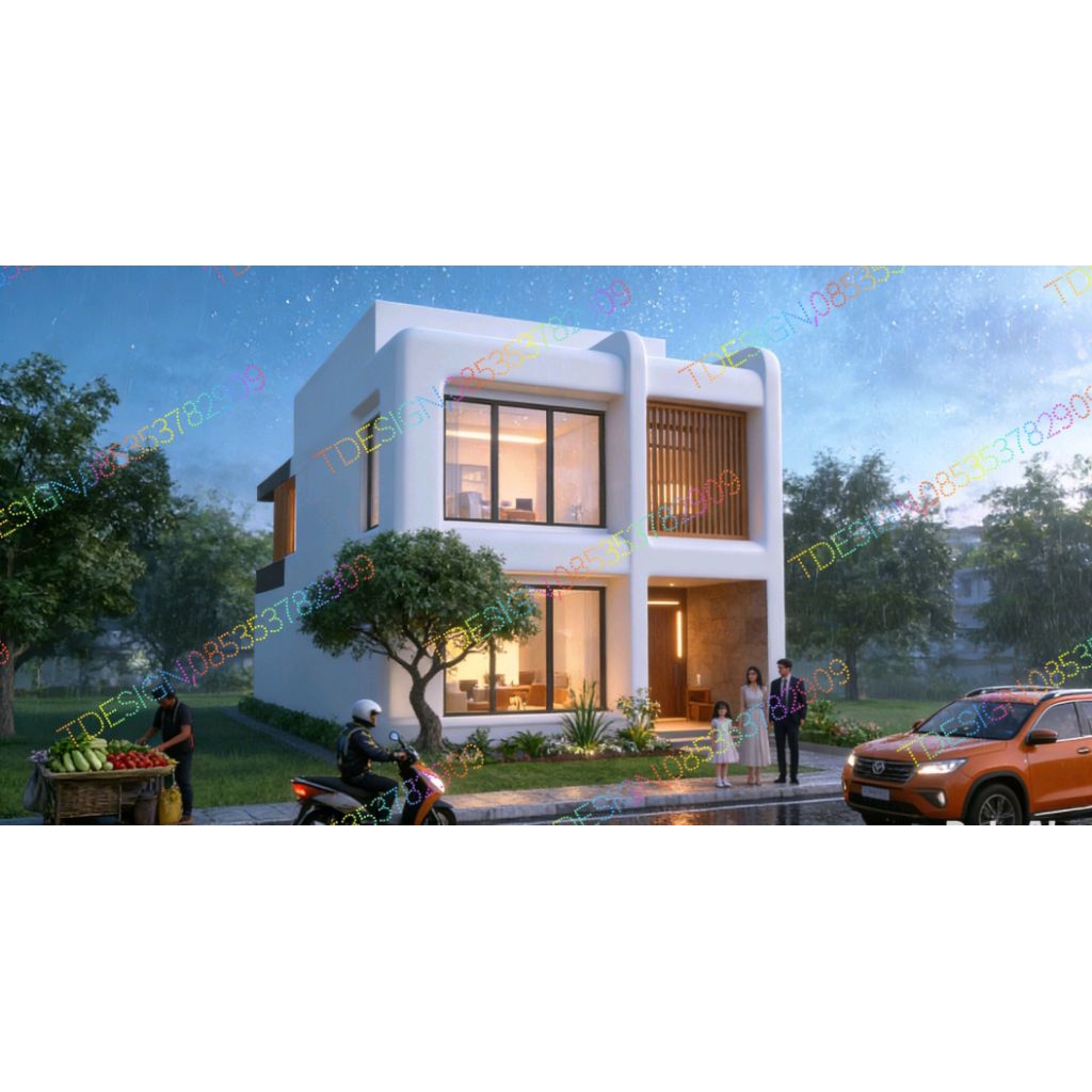 Paket desain rumah 3D 2 lantai, gambar rumah minimalis ukuran 5x15, 2 kamar tidur. Jasa desain rumah