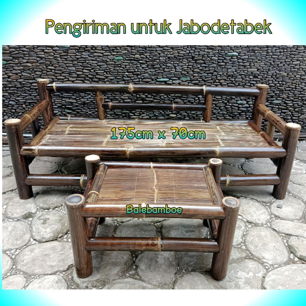 Bale bambu hitam dan meja Kursi bambu bangku bale 175 x 70