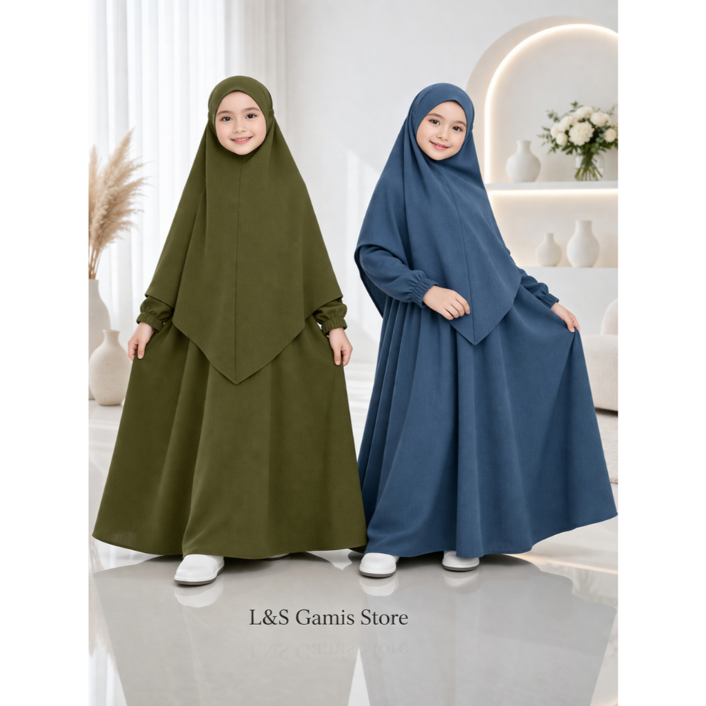 Gamis Kekinian Anak/Gamis Abaya Turki Anak Bahan Crincle Gamis Anak Perempuan Manasik set Kerudung G