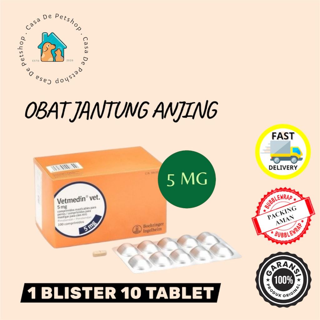 Vetmedin 5mg Tablet Sakit Jantung Anjing - 1 Blister 10 Tablet