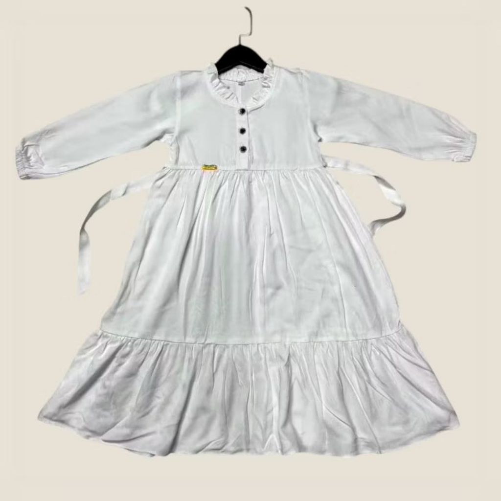 Gamis Anak Perempuan Polos Bahan Rayon Twill Premium Hitam Putih Usia 2-8 Tahun