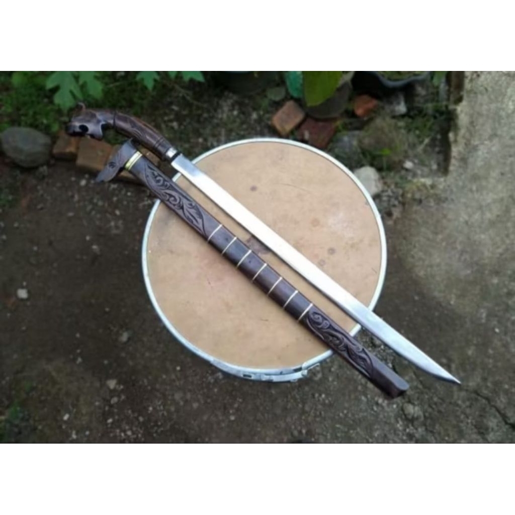 Koleksi Pajangan Dinding Pisau Barlen Tongkat Panjang Kayu Ukir Putih Glossy / Pisau Sembelih Hewan 