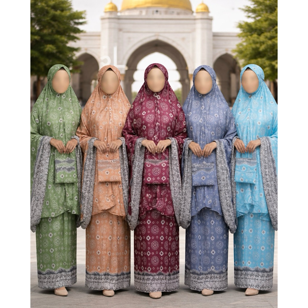 Mukena Jumputan Titik 7 Printing Palembang | Bahan Katun Rayon | Ukuran Jumbo