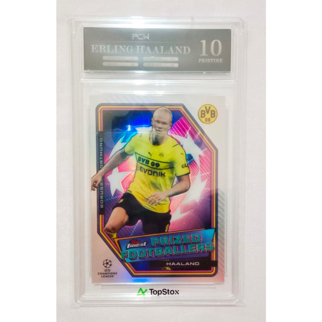 Kartu Sepakbola - Erling Haaland Topps Finest Prized Footballers UCL – Graded 10 PRISTINE (PCW) – Bo