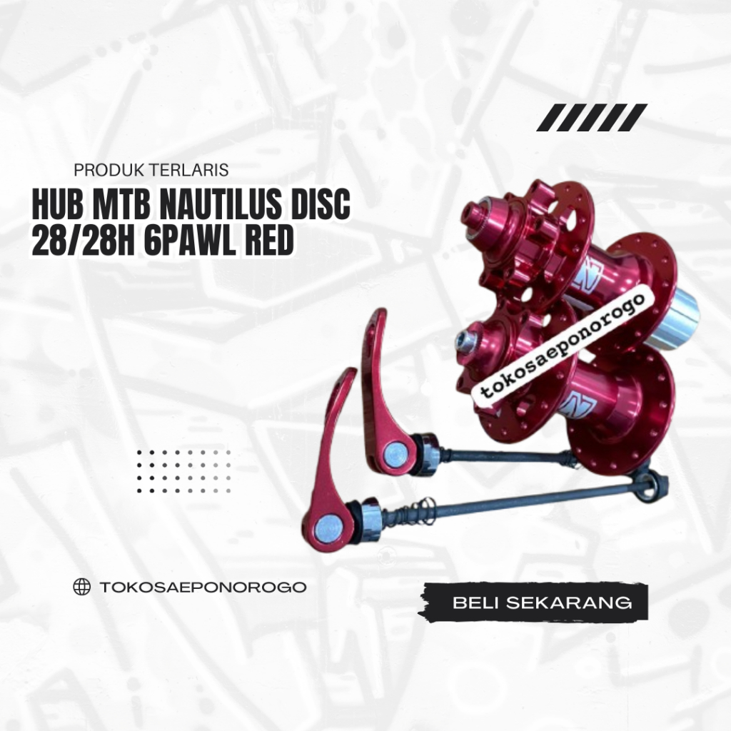 HUB MTB NAUTILUS 28H 6 PAWL DISC BRAKE RED HUB DEPAN BELAKANG SEPEDA GUNUNG HALUS KUAT