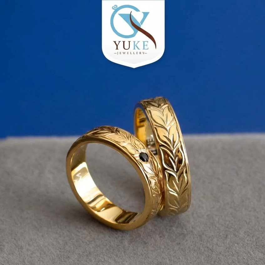 Yuke Jewelry - Cincin Kawin/Couple Bahan Perak - Emas - Palladium - Platinum Finishing Gold Glossy