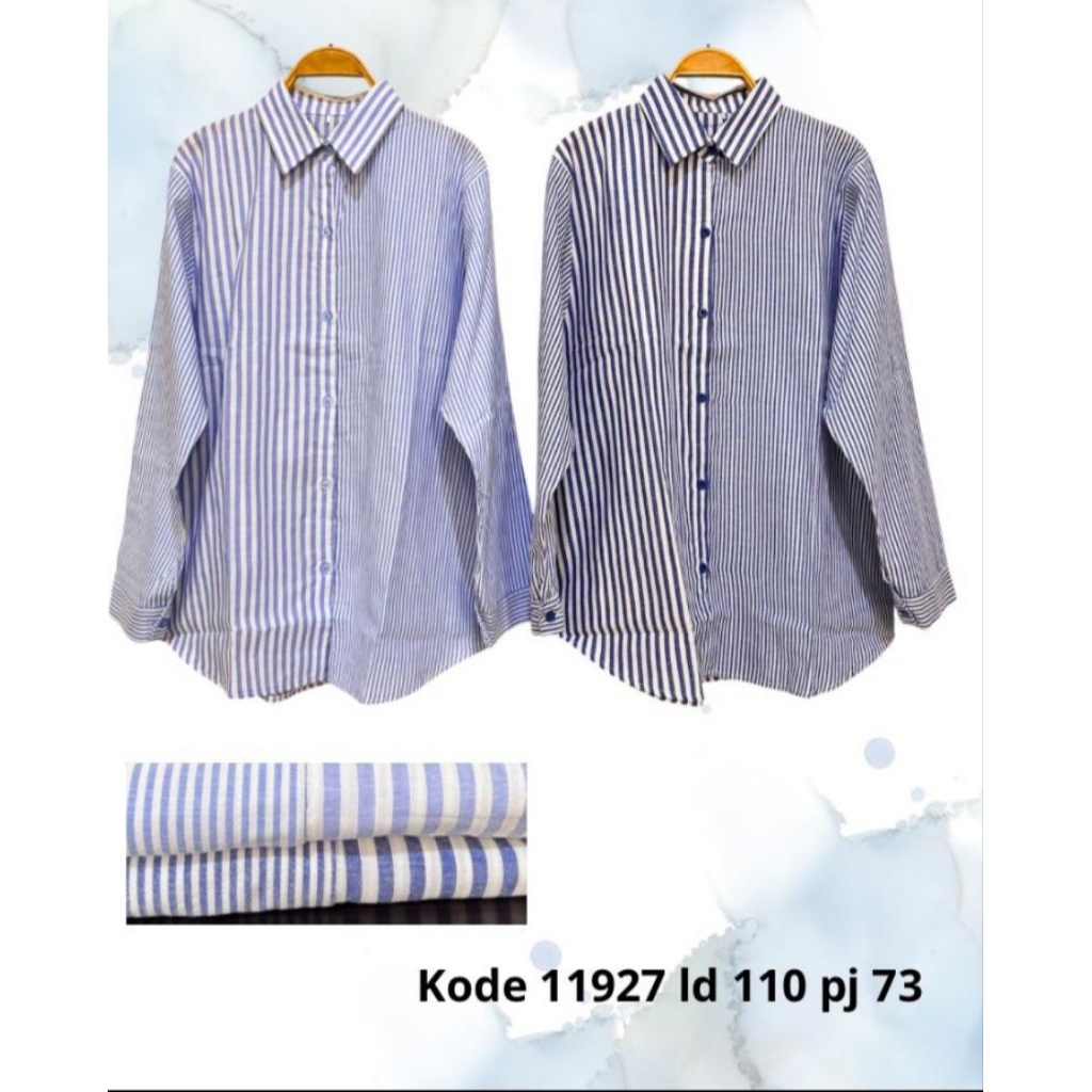 kemeja wanita biru garis garis