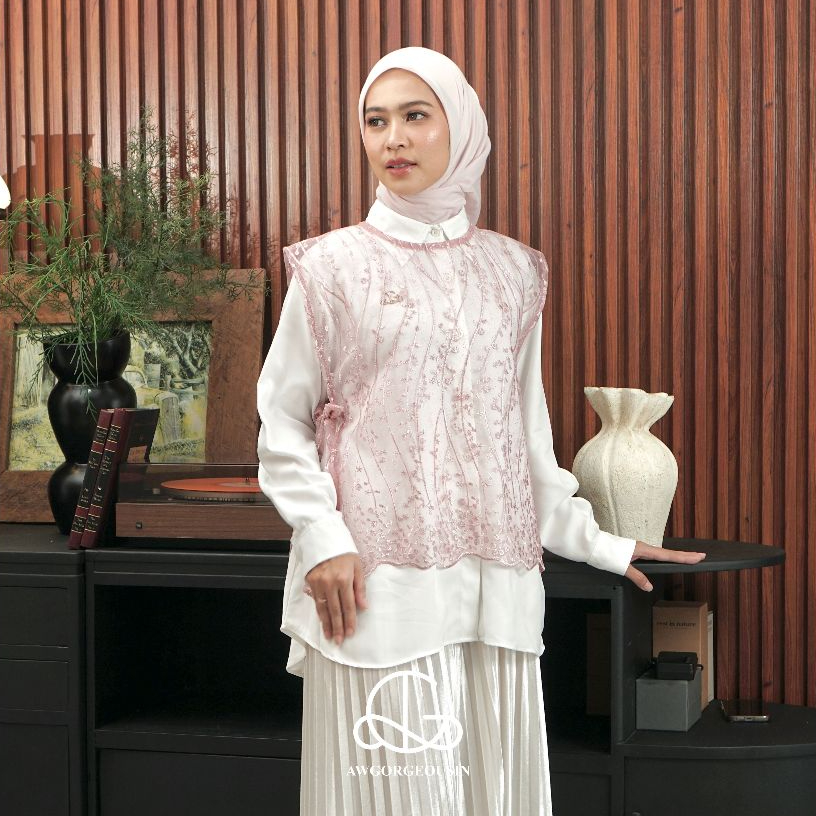 Awgorgeousin - Vest Brokat Wanita Vest Panjang Vest Pendek