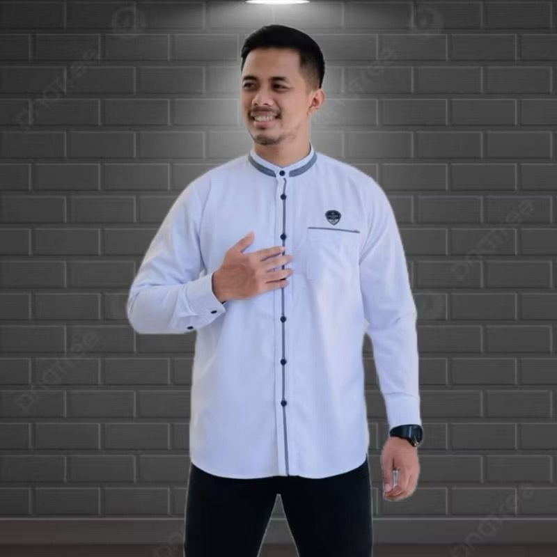 Baju Koko Lengan Panjang Kemko Pria Kemeja Koko Dewasa Katun Premium