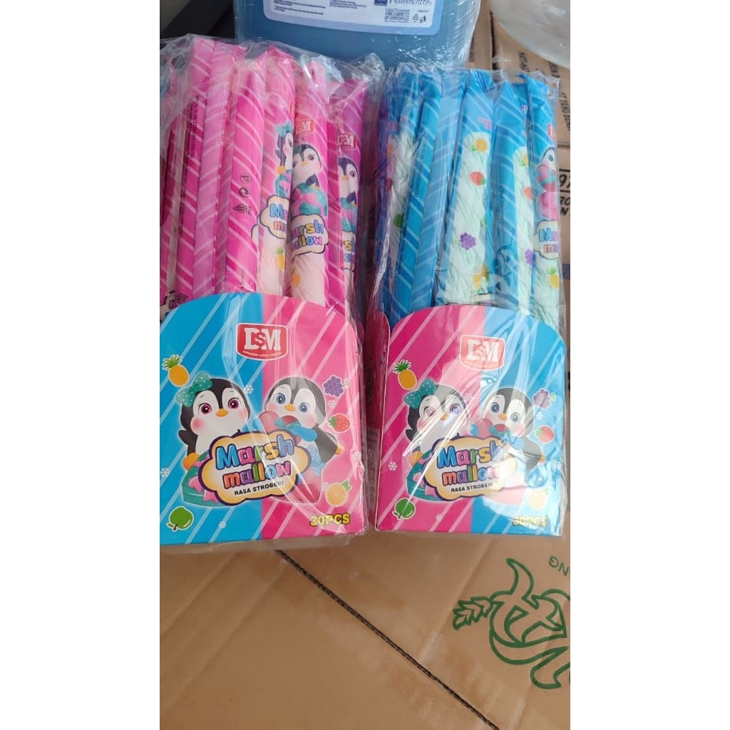 DMS Marshmallow Panjang Kepang isi 30 pcs, betuk keriting banyak rasa