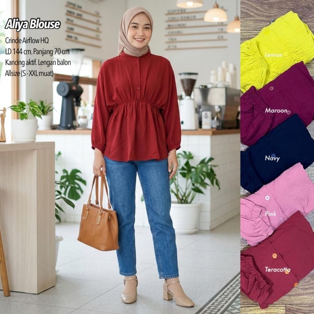 ALIYA BLOUSE WANITA CRINKLE AIRFLOW / Blouse Polos / Blouse Oversize / Blouse Wanita