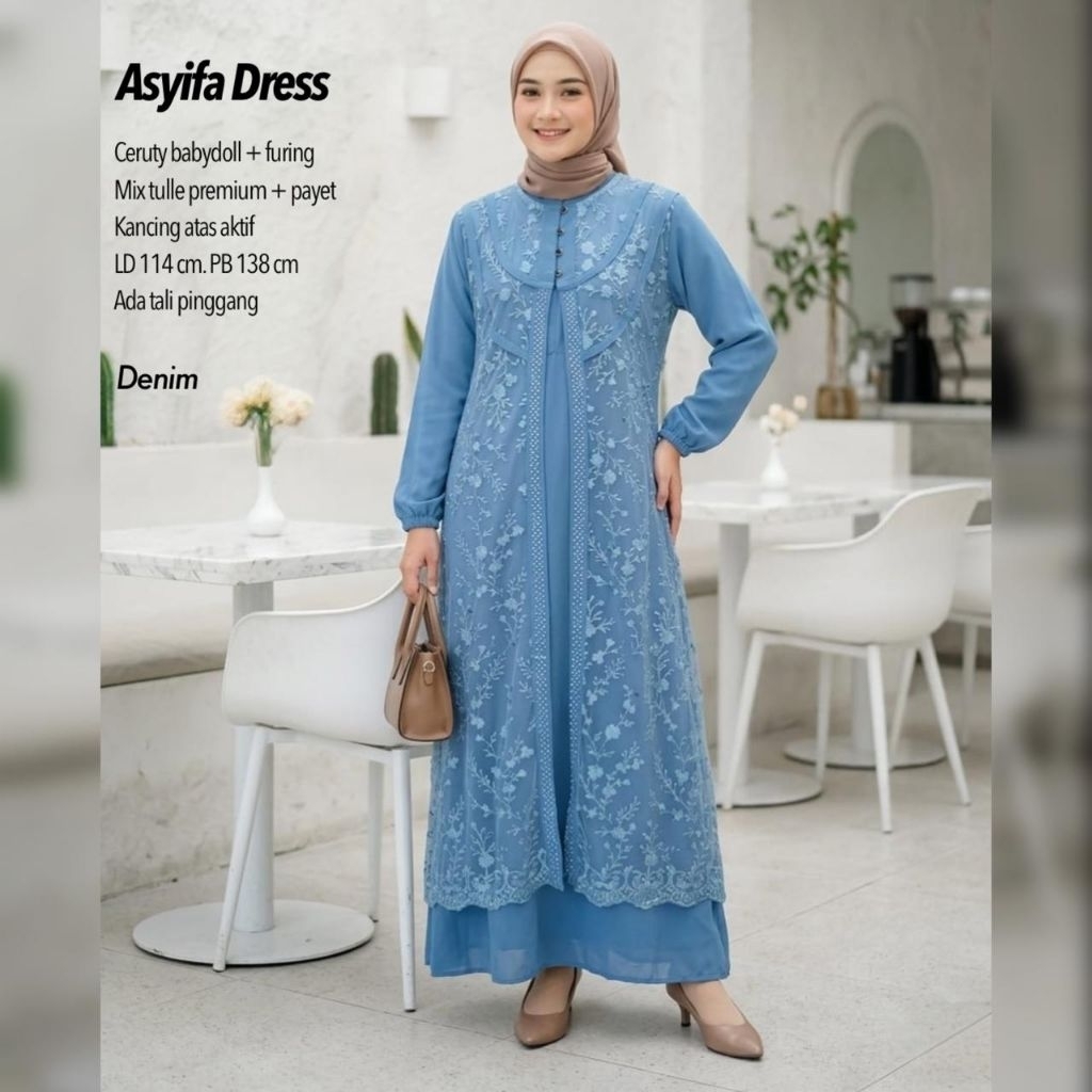 ASYIFA DRESS CERUTI BABYDOLL - DRESS LEBARAN MEWAH - GAMIS CERUTI