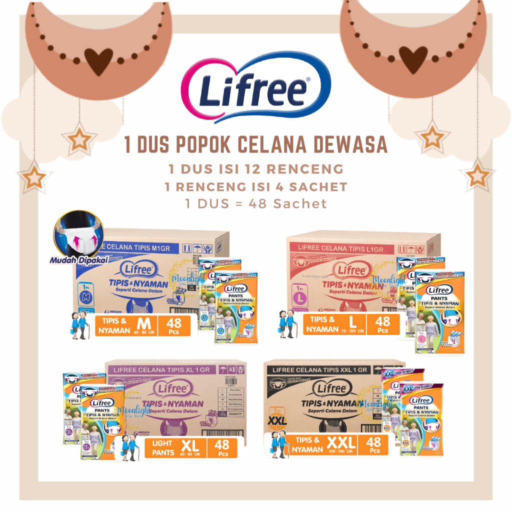 [1 DUS] Lifree RENCENG Popok Celana Dewasa Tipis & Nyaman Bergerak - 1 Dus isi 48 Pcs | Kemasan Sach