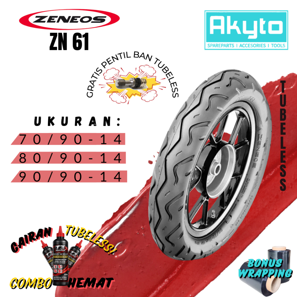 BAN ZENEOS ZN 61 RING 14 / BAN TUBELESS R14 FREE PENTIL + WRAPPING / BAN MOTOR MATIC METIK BEAT VARI