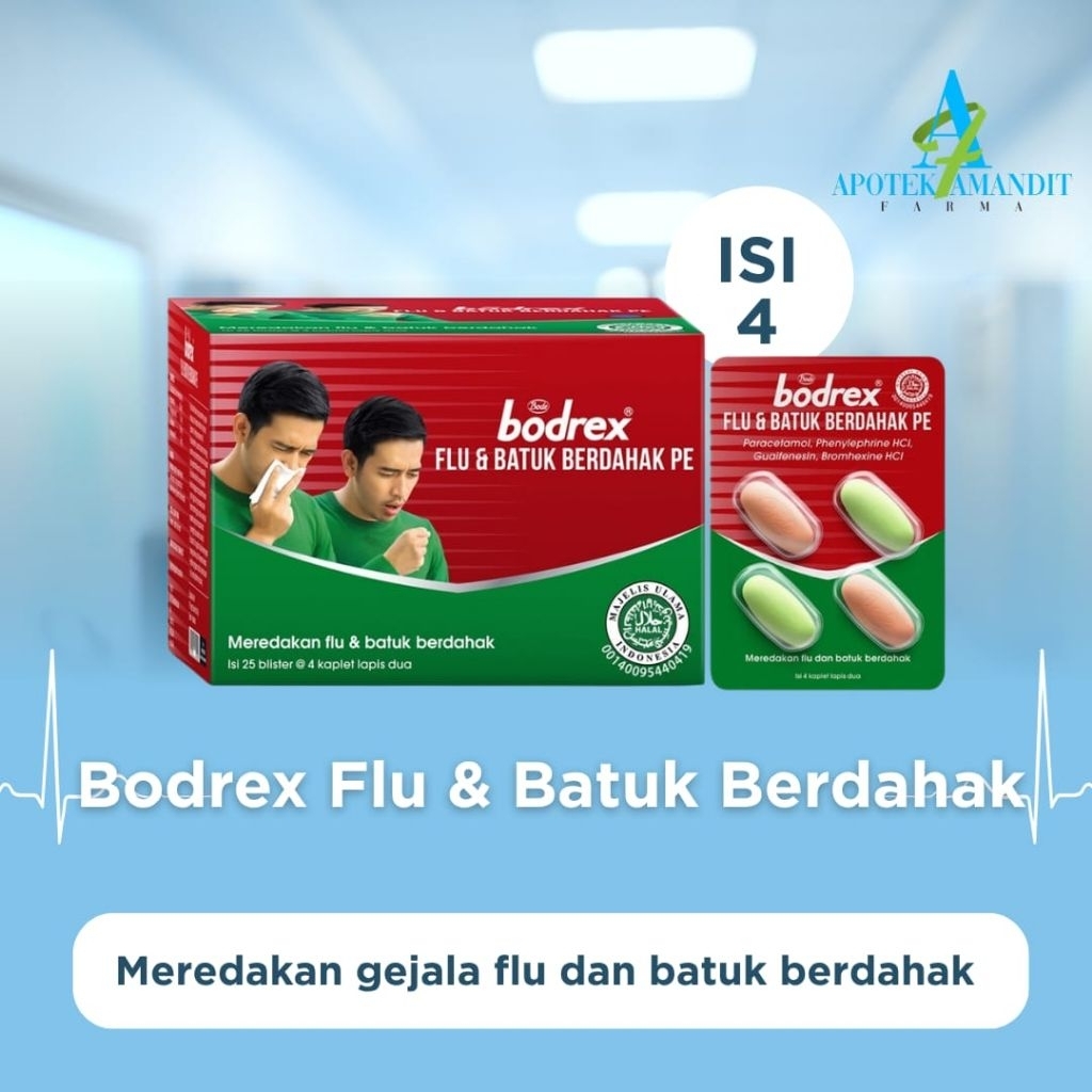 Bodrex Flu dan Batuk Berdahak - Obat Flu Batuk Berdahak & Melegakan Tenggorokan - Isi 4 Kaplet