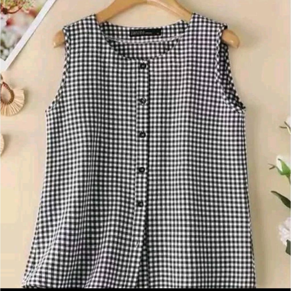inner dress motip kotak wanita tanpa lengan/atasan lekmong terbaru