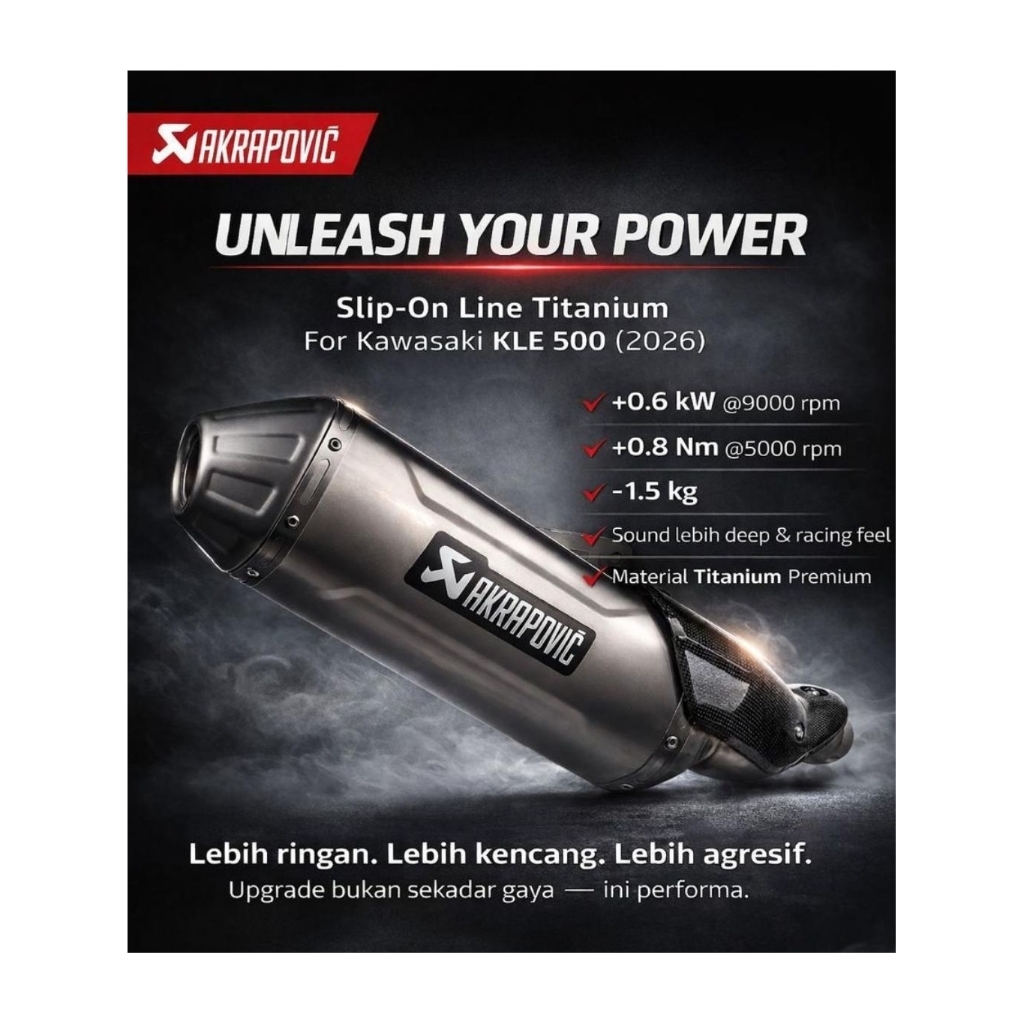 KNALPOT SLIP ON AKRAPOVIC KLE 500 TITANIUM ORI SLOVENIA