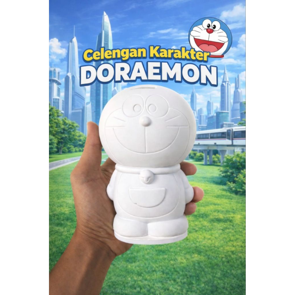 Celengan Karakter Doraemon Polos 15cm | Mainan Edukasi Anak Bisa Mewarnai | Celengan Gypsum Anak Kre