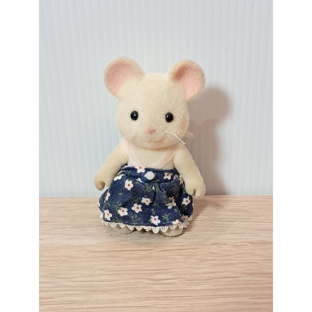 Sylvanian Families - Sister Mouse Dress Biru Tua Bunga Putih Handgripped
