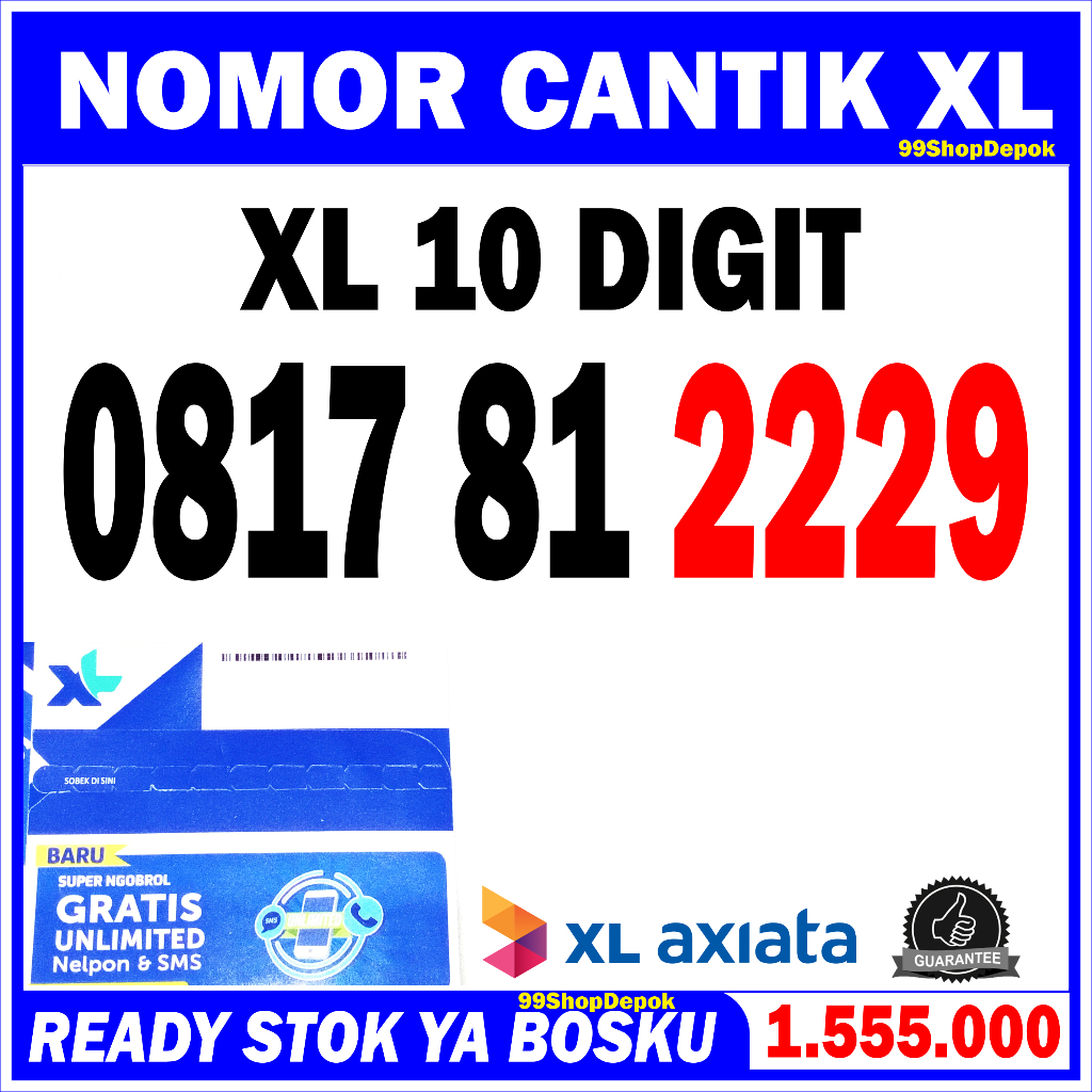 Nomor Cantik XL 10 DIGIT, XL 0817 81 2229, Kartu Perdana Nomer Cantik XL 4g 5g 10 ANGKA 2229