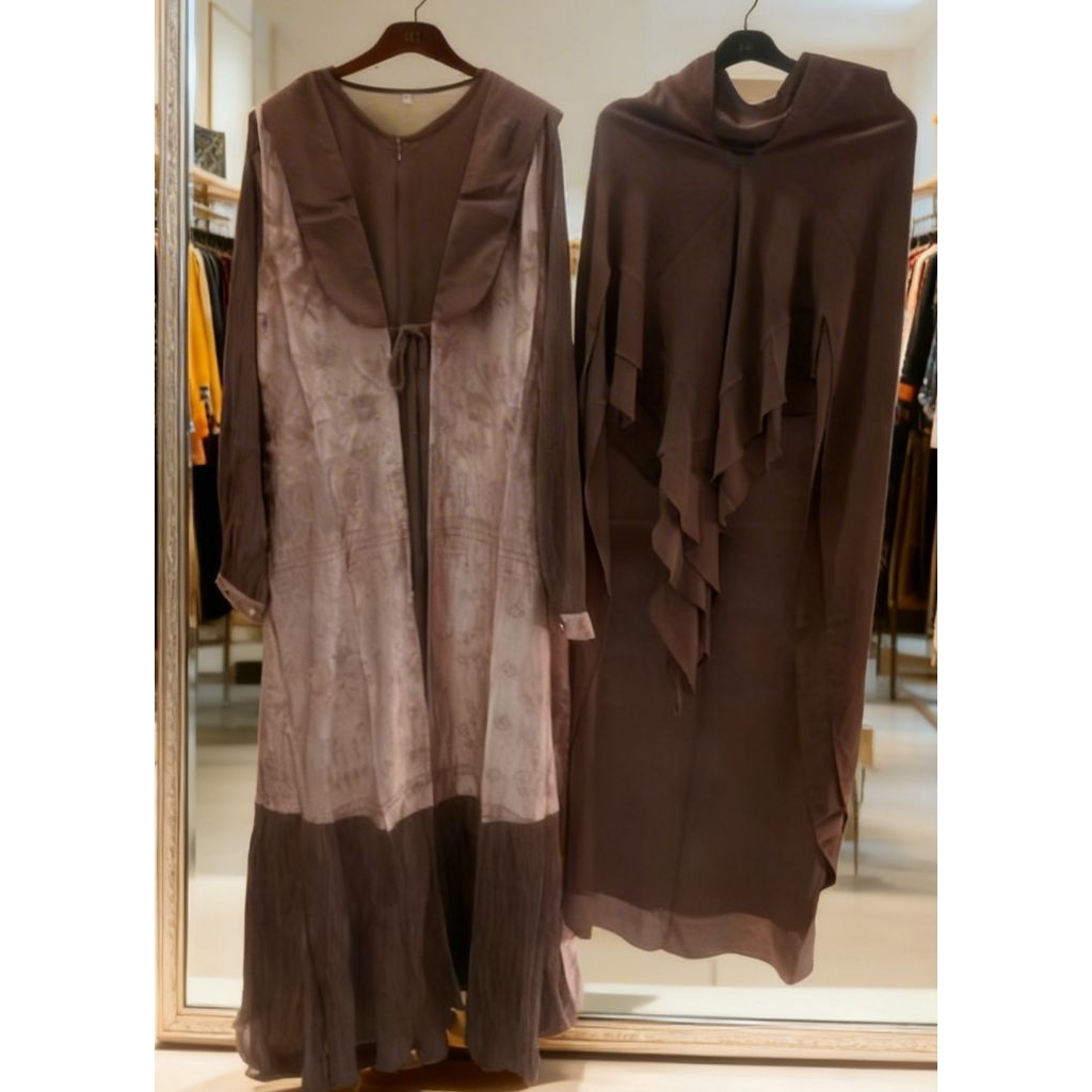 DISC 22% 25%..Gamis Set Syari 3in1 (Gamis Outer Khimar) Amena Dress Original by Isaora