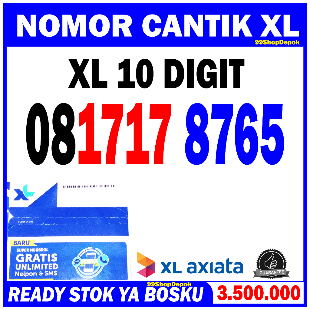 Nomor Cantik XL 10 DIGIT, XL 081717 8765, Kartu Perdana Nomer Cantik XL 4g 5g 10 ANGKA 8765