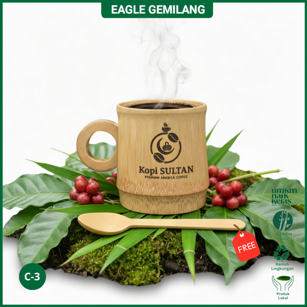 Gelas bambu alami ( CUSTOM NAMA ) Cangkir dari ruas bambu asli kerajinan souvenir bambu : Eagle Gemi