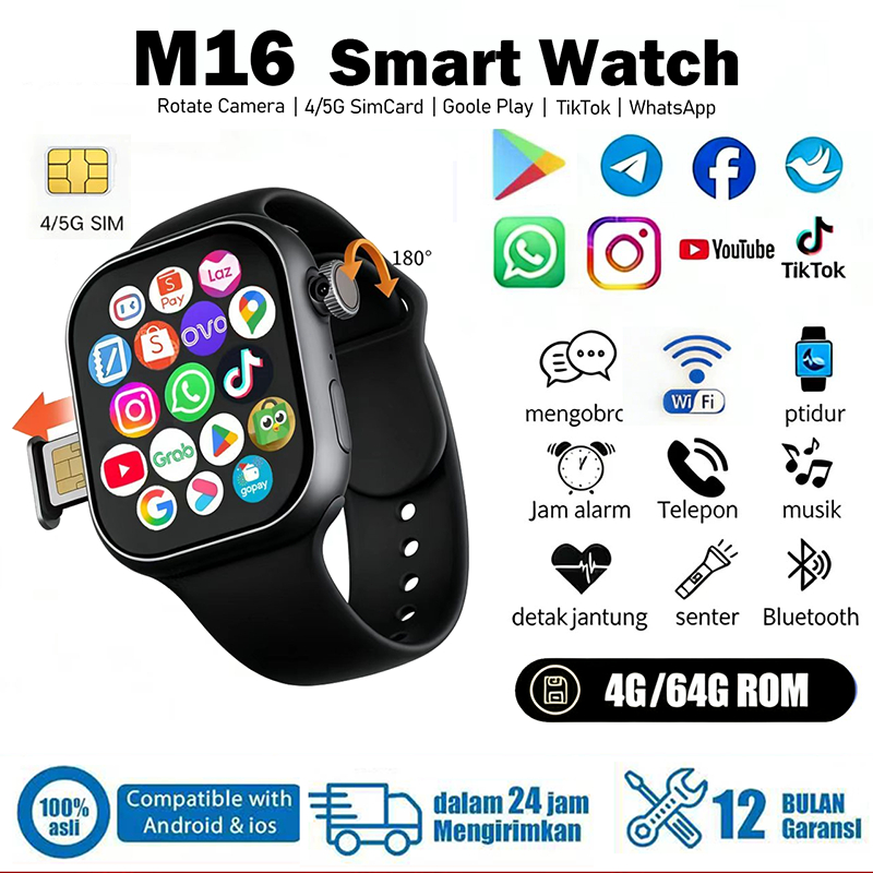 SAMSUNG Smartwatch 4G LTE 4+64GB WiFi GPS Pria Wanita - Support Hotspot Bisa Nonton YouTube TikTok W