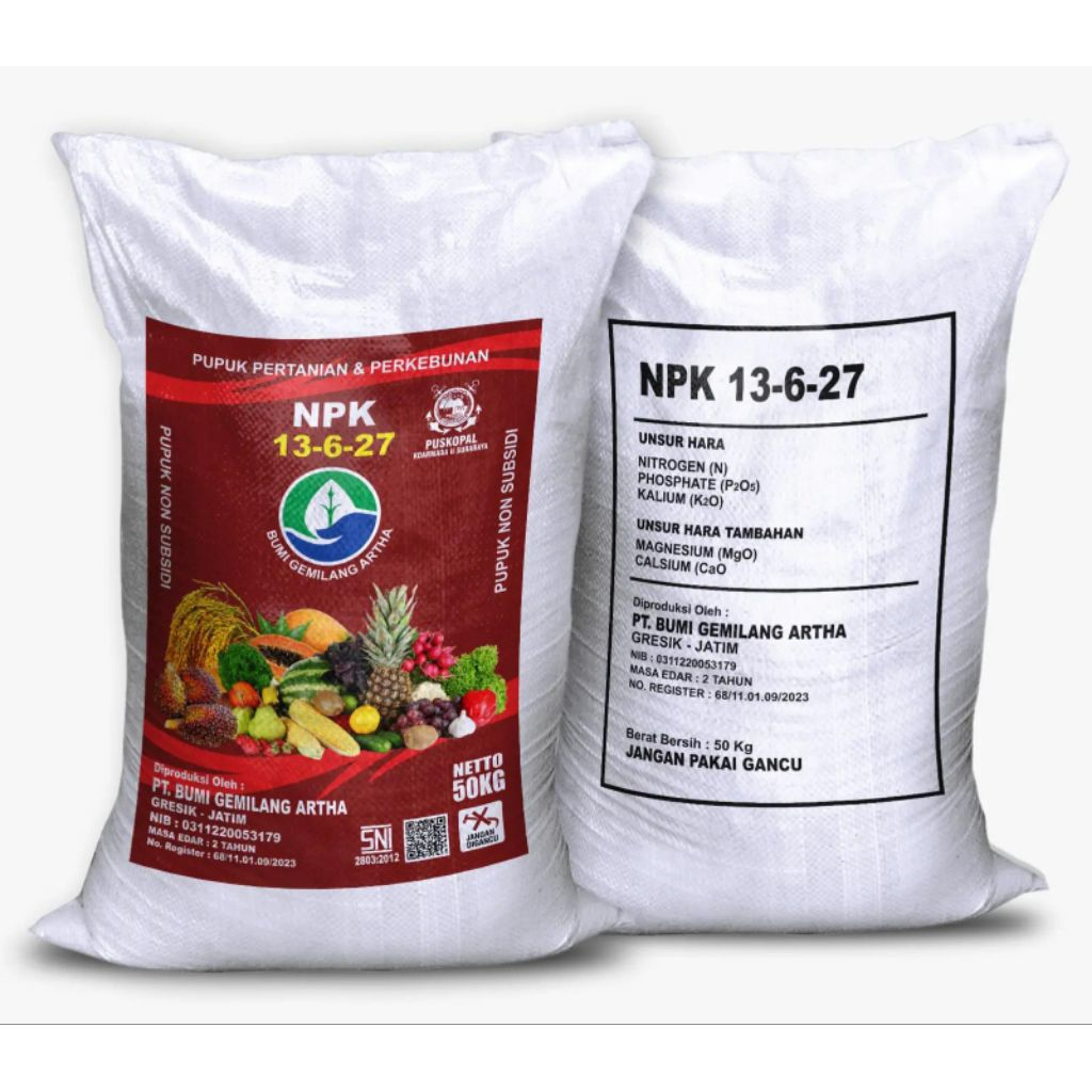 Pupuk NPK 13-6-27 Penambah Nutrisi sawit Reepack 1kg.