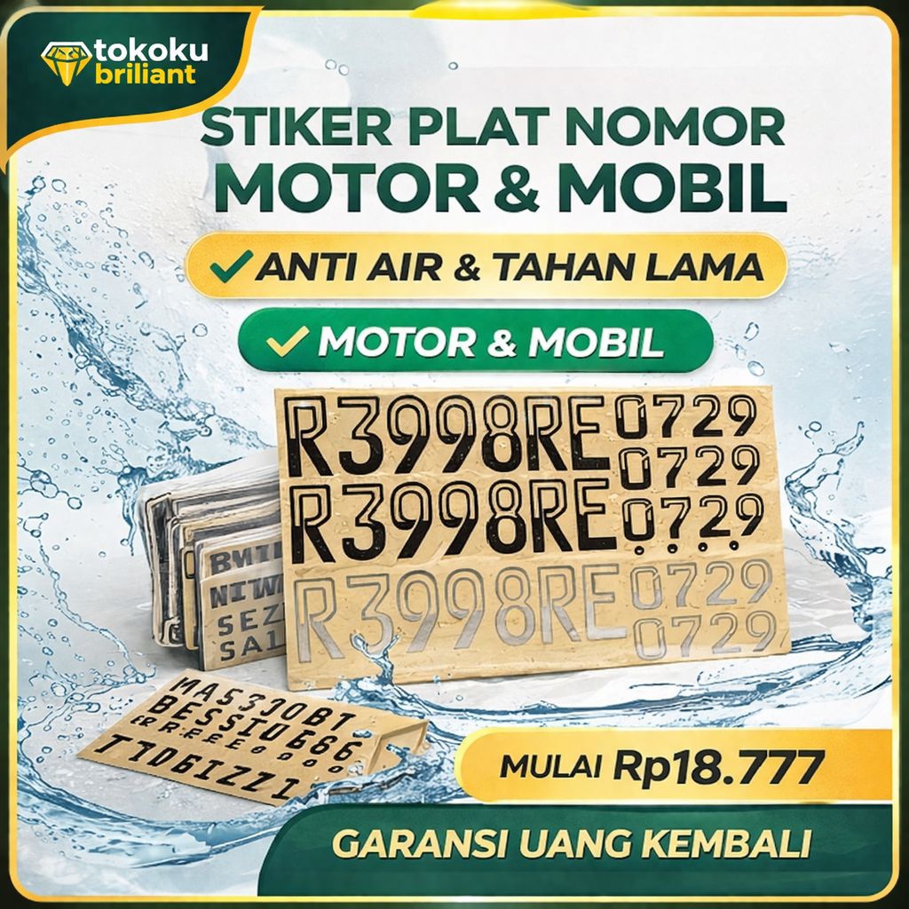 Stiker Plat Nomor Motor Mobil Anti Air Tahan Lama | Huruf Angka Nopol | Sticker Plat Hitam Putih Uni