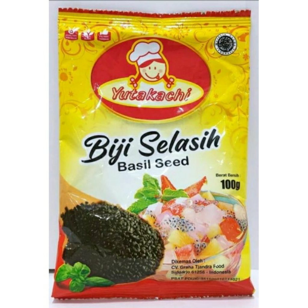 Biji Selasih Yutakachi 100gr (1 Renteng Isi 10 Sachet) - Selasih Kering Siap Pakai