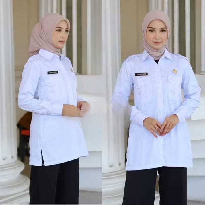 Tunik PDH Wanita Putih Japan Drill Tebal – Seragam Putih Dinas ASN PNS Premium Adem & Halus