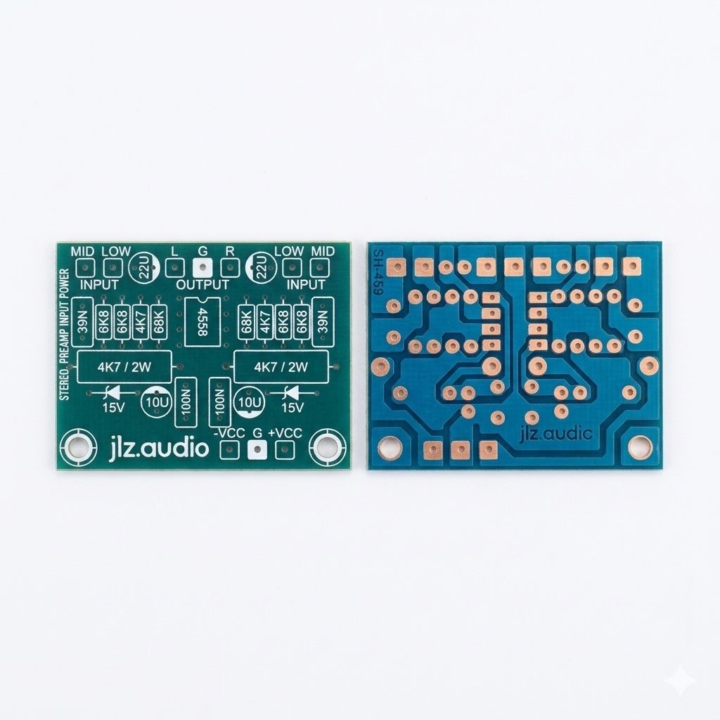 PCB ONLY PCB Stereo Preamp Input Power 4558 - JLZ Audio SH-459.