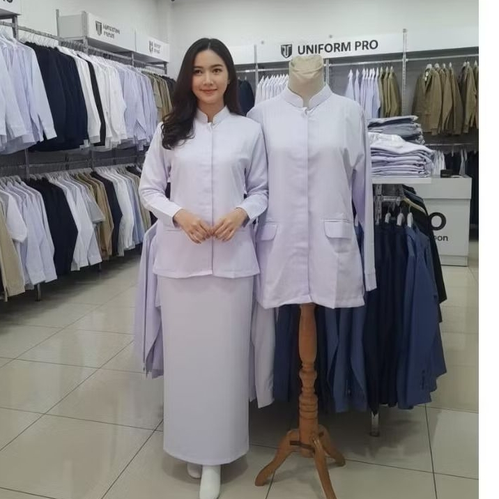 SERAGAM PERAWAT WANITA PUTIH POLOS /SERAGAM DINAS/BAJU BIDAN