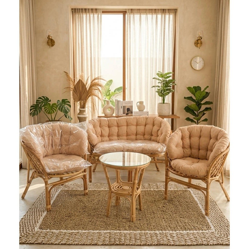 PROMO 4.4 KURSI RUANG TAMU BAHAMA GRATIS BANTAL ROTAN ALAMI 1 SET, 2 KURSI+1 SOFA + 1 MEJA (MEJA ANY