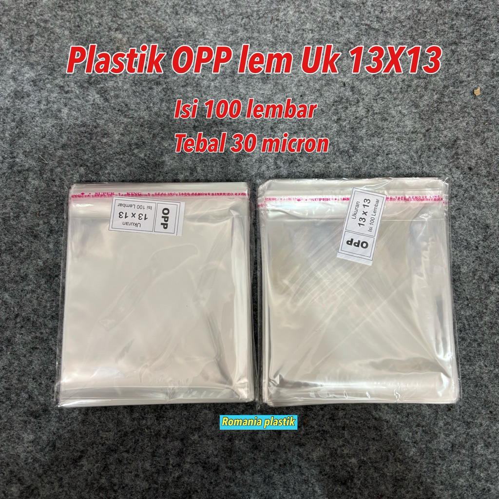 Plastik OPP lem TEBAL ukuran 13X13 isi 100 lembar tebal 30 micron