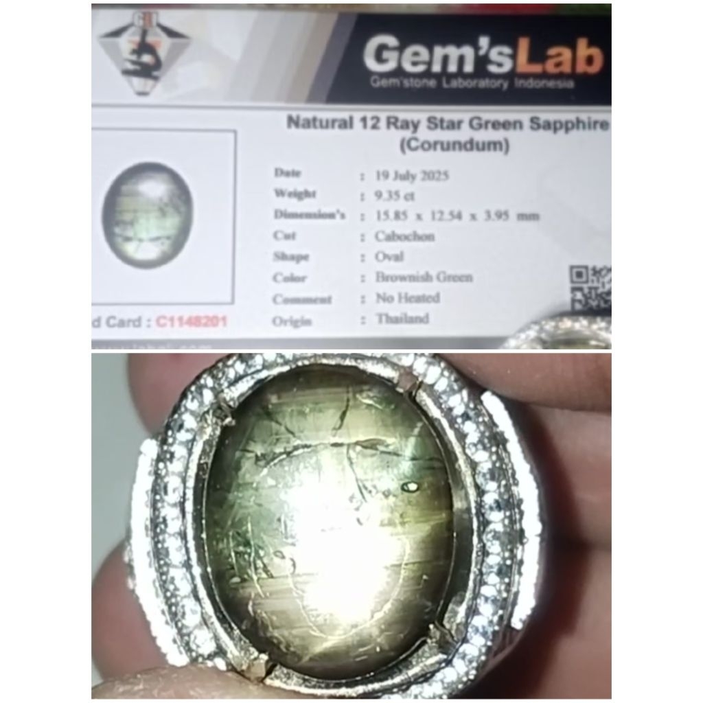 Natural Star 12 Green Sapphire 9,35 Crt + Memo, Kode A99