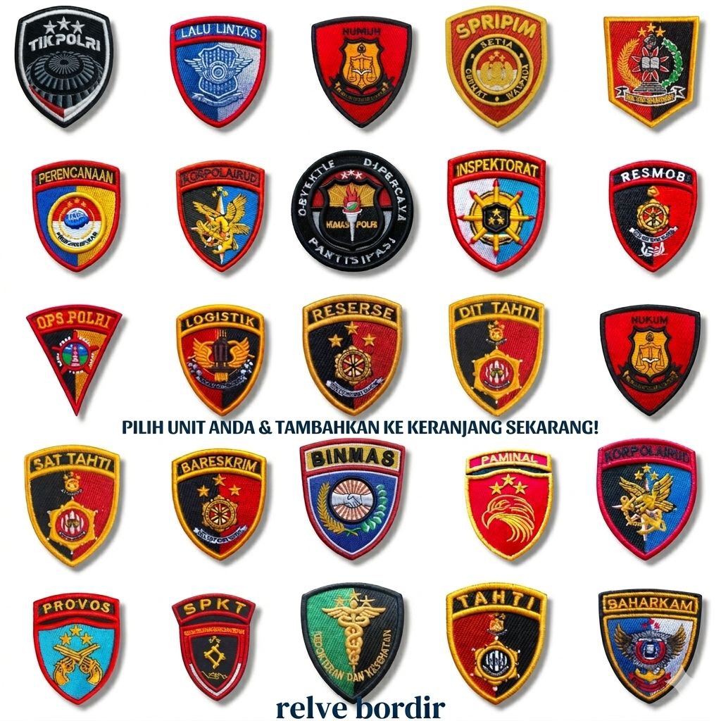 Bet Logo Polri Bordir Timbul 3D Lengkap - Patch Timbul Atribut Polisi Bareskrim Lantas Binmas Sabhar