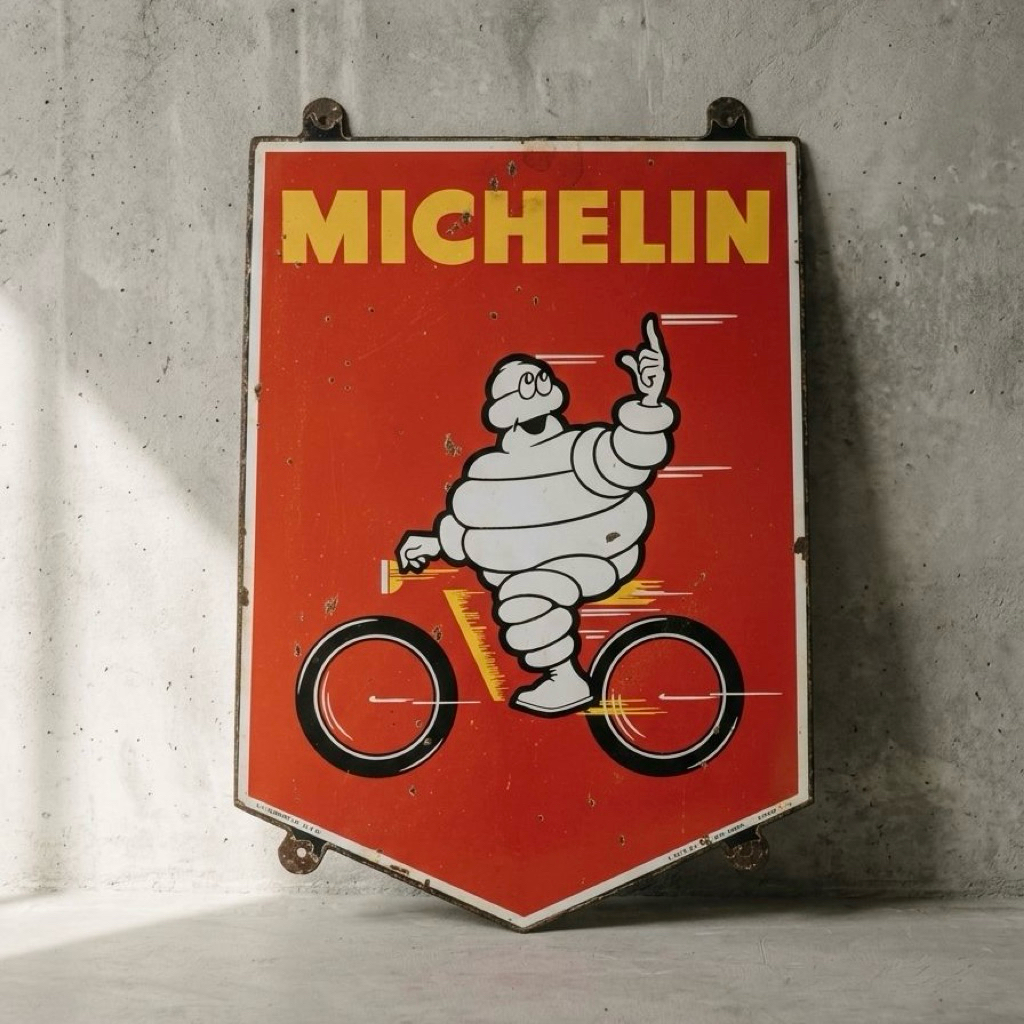 Vintage Michelin Bibendum Sign – Iklan Ban Klasik Maskot Michelin Riding Bike